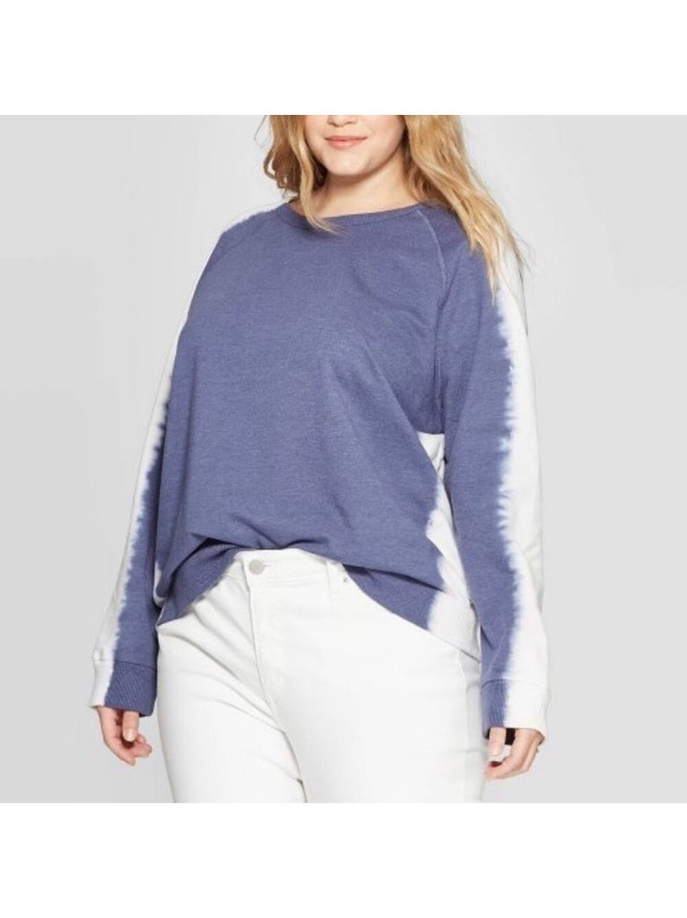 NWT Universal Thread Tie Dye Sleeve Stripe Sweatshirt SZ XL Blue White Tan
